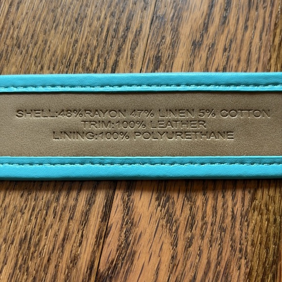 Talbots sz XL red and turquoise leather and linen blend belt with gold buckle - Picture 7 of 7